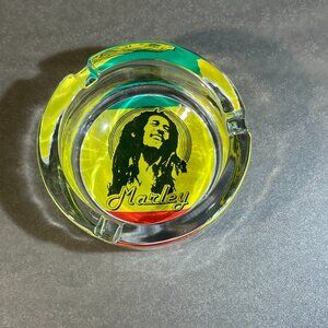 Decaled Thick Glass Smoking Ashtray - Bob Marley Reggae - 3.5 inch Wide (743)